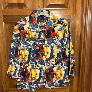 Kaktus Women's Colorful Abstract Button Down Shirt